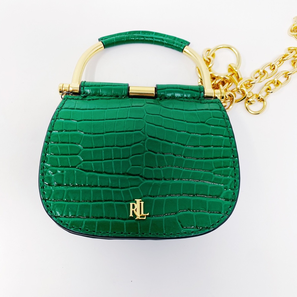 SOLD Lauren Ralph Lauren Mason Croc Satchel Green - Picture 2 of 14